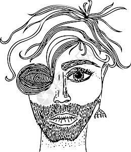 素描男性面孔的幻想肖像 手工绘制的矢量图像男生胡子黑色手绘胡须男绘画设计头发艺术胡须图片