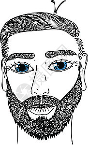 素描男性面部肖像 手工绘制的矢量图像男生手绘矢量化黑色胡须男质疑头发插图眼睛艺术图片