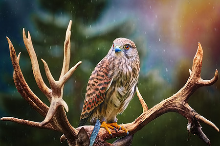普通 Kestrel红隼捕食者羽毛自然猎物账单鹿角棕色喇叭眼睛图片
