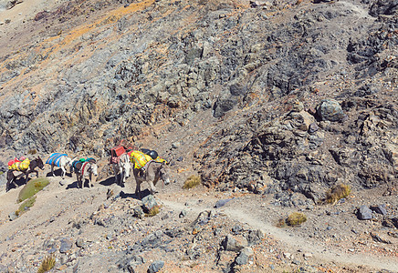 科迪勒拉的车队远足路线大篷车远足者顶峰山脉游客反射旅行环境图片