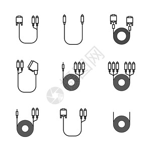 带有细线插头的电线和电缆图标矢量插图技术绘画网络插座硬件数据连接器绳索金属视频图片