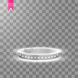 矢量白色透明能量聚光灯场景与闪电背景 抽象的光效力量现代设计派对闪光火花辉光插图射线强光展示魔法工作室图片