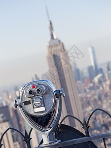 纽约市曼哈顿日落时的天线天际吸引力中心建筑望远镜景点眼镜观景台帝国摩天大楼图片