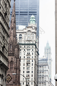 纽约市 下曼哈顿 百老汇街的摩天大楼街道黑色黑与白装饰市中心历史性建筑学景观大街地标图片