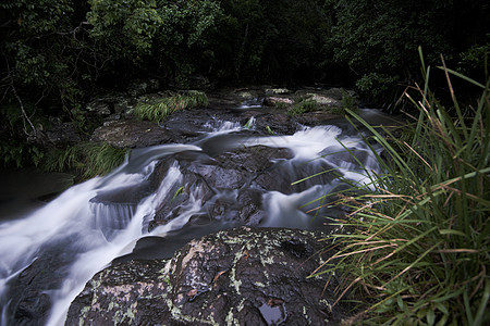 坦博林山的摩兰瀑布岩石叶子热带国家荒野旅行瀑布环境溪流公园图片