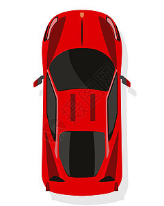 红色运动车 以平板风格的顶台风景 孤立在白色背景上图片
