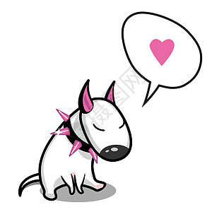 可爱的矢量卡通狗 恋爱中的白牛梗 讲话泡泡里面的心图片