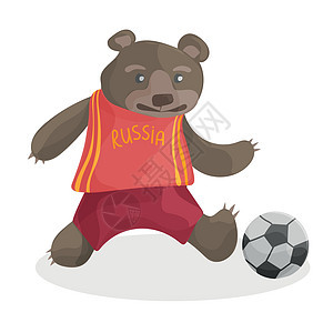 在俄罗斯T恤上踢足球的可爱漫画熊     2018年国际足联世界杯背景图片
