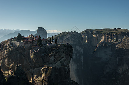 Meteora moMeteora mo综合建筑群的圣三一修道院Agia Trias岩石教会宗教地标遗产吸引力旅游全景爬坡悬崖图片