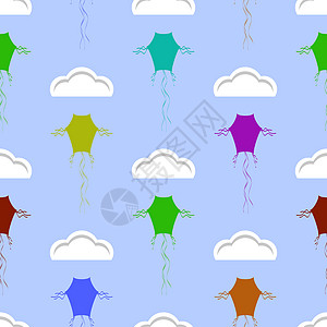 蓝天空中有彩色的Kites与太阳和云朵一起飞行 自由概念 儿童玩具图片