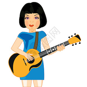 女孩弹吉他插图吉他白色黑发器材外貌女士唱歌协奏曲歌手图片