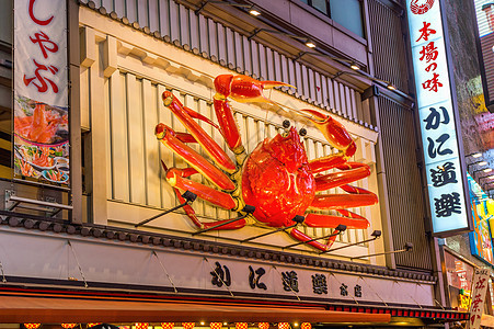 日本大阪Dotonbori夜街购物街旅游者场景食物观光吸引力广告景观生活新世界城市建筑学图片