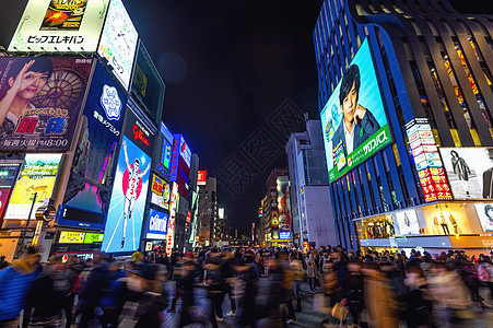 日本大阪Dotonbori夜街购物街旅游者游客城市景观街道购物观光广告牌旅行餐厅吸引力图片