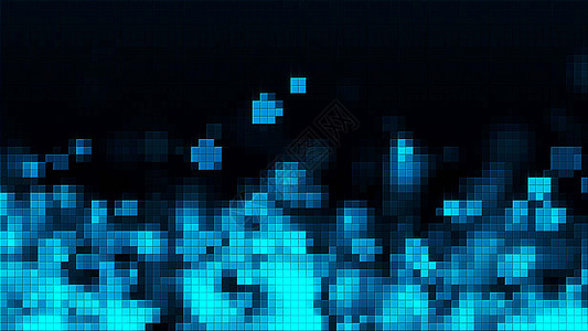 带有蓝色上升气泡和方形块的马赛克计算机生成背景3D 渲染电脑圆形正方形镶嵌阳光运动白色原子图片