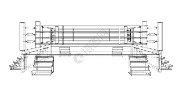 白色背景孤立的拳击环斗争挑战对抗戒指竞技场绘画场景成就射线蓝图图片