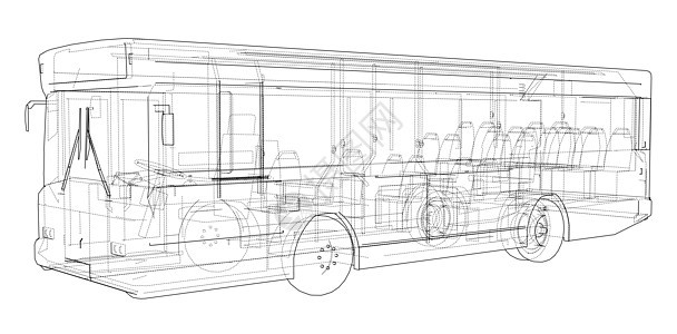 概念城市公交车  3 的矢量渲染蓝图插图乘客旅游路线机器游客巴士驾驶商业图片
