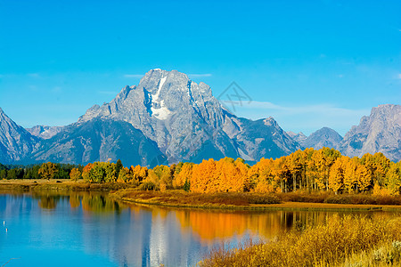 剪子弯山Grand Teton国家公园Oxbow Bend的蛇河背景