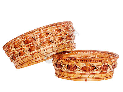 两个木制篮子稻草野餐桌子纤维面包礼物编织手工木头传统图片