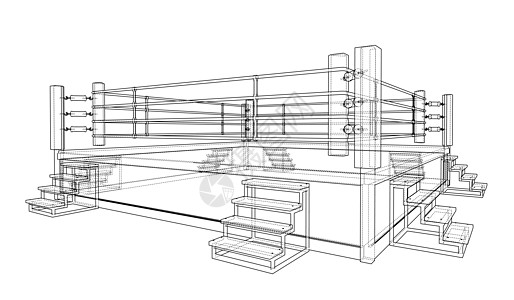 白色背景孤立的拳击环运动光束正方形斗争竞技场成就场景绘画对抗展示图片