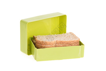 孤立的简单旧午餐盒小吃午餐孩子午休绿色面包教育塑料时间食物图片