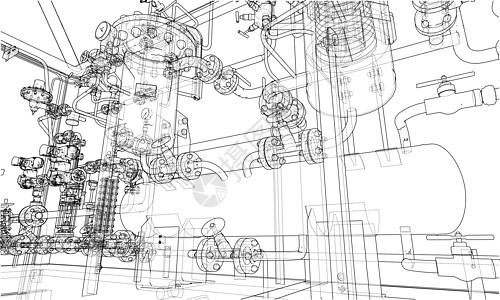 素描工业设备 韦克托力量3d绘画管子草图设施压力植物工厂机械图片