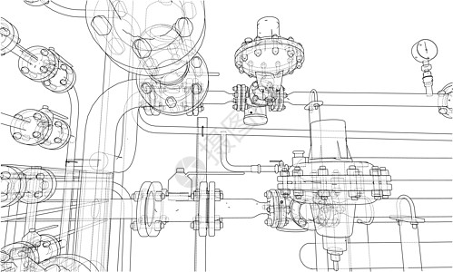 管道素描工业设备 韦克托机械化学品3d植物绘画配件零件力量草图阀门插画