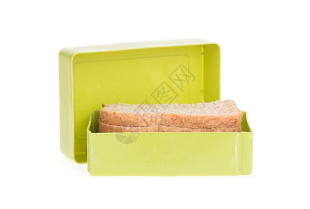孤立的简单旧午餐盒健康食物孩子面包教育小吃时间午休绿色午餐图片