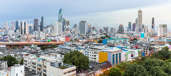 曼谷天线日落全景地标摩天大楼酒店街道景观场景办公室建筑交通旅游图片