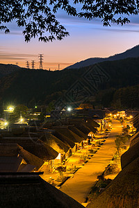 Ouchujuku 村落日福岛日本内宿城市村庄邮政旅行地标江户房子日落照明图片