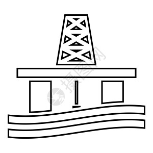 石油平台图标黑色插图平面样式简单图像信息加工钻孔资源图表海洋炼油厂起重机技术汽油图片