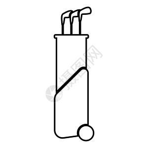 车轮上的高尔夫球杆袋图标黑色插图平面样式简单图像运动爱好俱乐部娱乐游戏闲暇架子课程大车图片