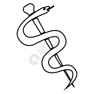 Caduceus 或 Asclepius 符号图标的工作人员黑色插图平面样式简单图像螺旋棍棒药品医生医疗药店图片