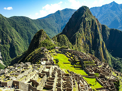 失去的Incas市 秘鲁与乌鲁班巴河在圣谷上的历史城堡丛林游客马丘帝国旅行阳台城市比丘石头遗产图片