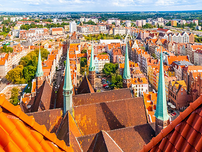 波兰格但斯克红屋屋顶空中观察天空地标历史观光城市天线抛光全景建筑学经济图片