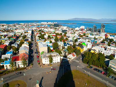 冰岛教堂顶部的雷克雅未克空中观察房子阴影首都天线景观市中心旅游房屋天际天空图片