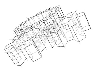 3D齿轮 韦克托白色车轮纽带装置工程力学草稿圆圈插图机械图片