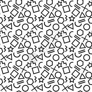 白色背景上简单黑色几何形状的时尚无缝图案 现代抽象矢量背景数学插图正方形圆圈打印艺术三角形织物六边形装饰品图片