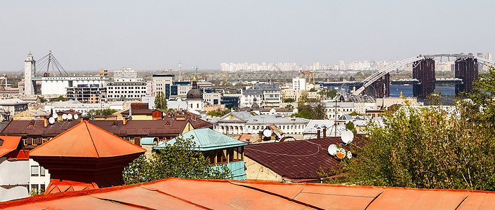 乌克兰基辅 沃兹德维曾卡的Roof Roof在波多尔市的景象地标教会街道中心旅游旅行晴天房子全景天空图片