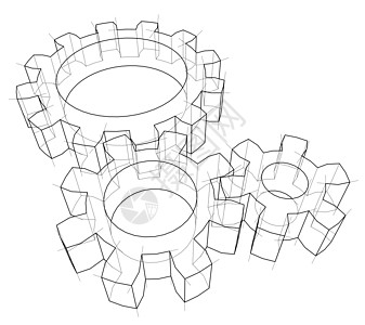 3D齿轮 韦克托技术装置线条传动绘画工业纽带车辆白色机械图片