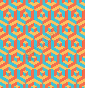 复古色彩等距六角形的抽象 3D 背景 矢量无缝图案设计蓝色网格蜂蜜艺术蜂窝网络六边形包装马赛克织物图片