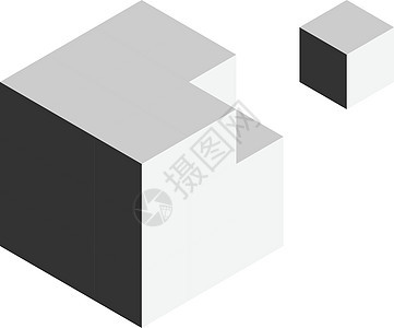 解决方案设计元素概念  3D 立方体块 最后一块在外面 它制作图案矢量阴影技术立方体植物盒子灰色白色反射科学正方形图片