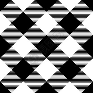 黑色和白色的Lumberjawh 格子图案 对角安排 无缝矢量模式 简单老式纺织品设计图片