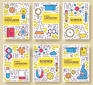 优质科学矢量小册子卡片细线集 思考封面横幅的想法线性模板 布局研究设备概述现代页面生物学技术大学化学品实验教授学习教程笔记本测试图片