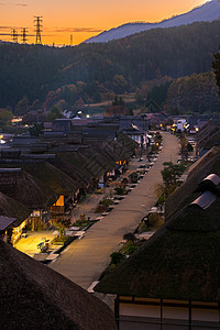 Ouchujuku 村落日福岛日本文化旅行邮政江户房子内宿天空日光日落照明图片