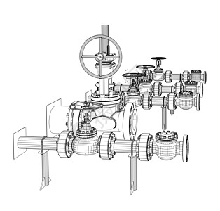 线框工业阀门力量黑色管子配件工程压力3d工厂设施管道图片