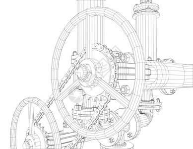 线框工业设备对象模型技术龙头设施压力机阀植物绘画管子图片