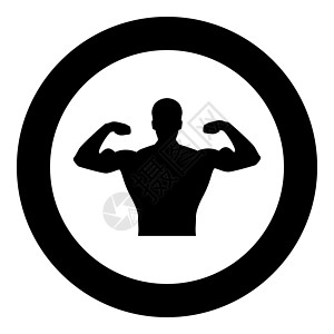 圆形或圆圈中的健美图标黑色解剖学运动员大块头力量柔性运动胸部肌肉胸饰冒充图片