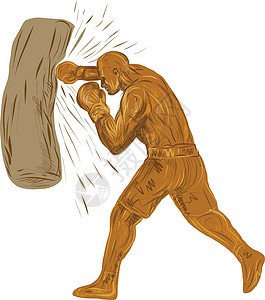 拳击手出气筒DWG艺术品手套拳击手工冲孔运动员刮板插图盒子手绘图片