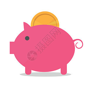 猪存钱罐与平面样式的硬币矢量图 货币的概念图片