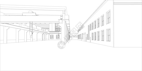 工厦大纲场景3d工业城市房子建筑学黑色活动框架蓝图图片
